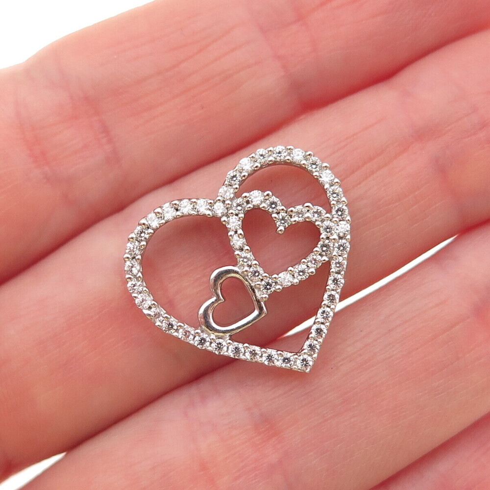 925 Sterling Silver Round-Cut C Z Family Heart Mini Slide Charm Pendant